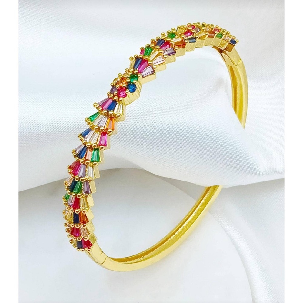 Rainbow gold toned Cuff row of multi-colored baguette shaped rhinestones, NEW